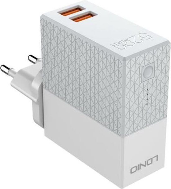 2 in 1 Oplader + Powerbank 5200 mAh - Oplaad Stekker met USB 3.0 Geschikt  voor Apple,... | bol.com