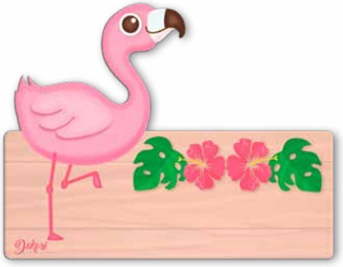 Naambord Flamingo - Kind - Meisje - Hout - Dekori - Babykamer - Kinderkamer