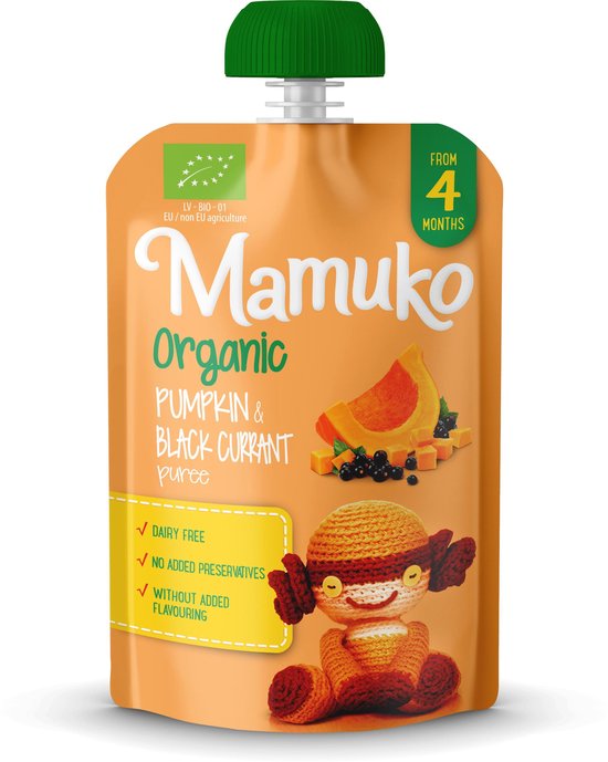Mamuko Biologische Pompoen En Zwarte Bessen Puree 4 Mnd 6x 100g Bol Mamuko Biologische Pompoen En Zwarte Bessen Puree 4 Mnd 6x 100g Bol