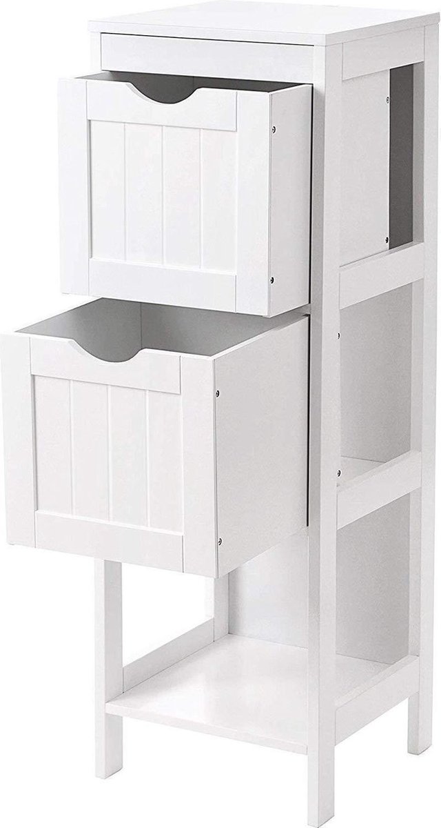 Nancy's Badkamerkast 89 CM Wit - Kast met 2 Laden - Badkamermeubel