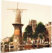 Oud Stadsgezicht Rotterdam - Molen aan de Coolsingel - Oude Foto Print op Canvas Doek - 90x60 cm