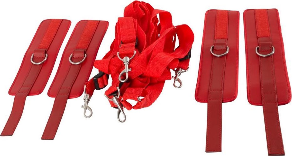 Goedkoopste Bad Kitty – Kunstlederen Bondage Bevestigings Boeien Set 4 Delig Klittenband – Rood