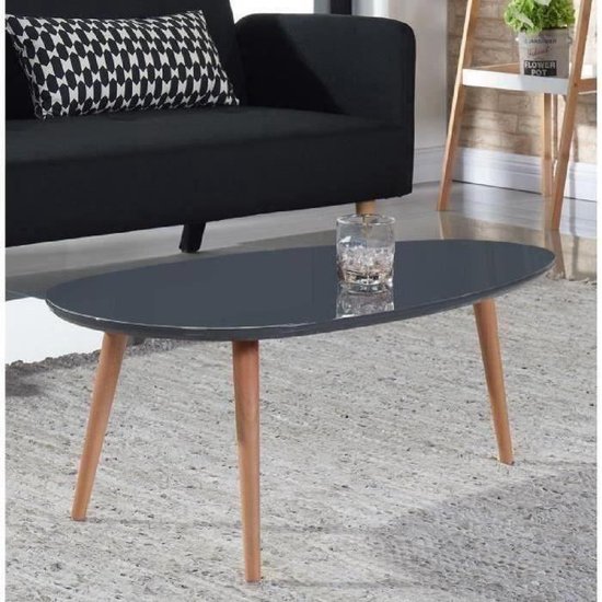 Table basse scandinave ovale laquée gris STONE - L 88 xl 48 cm | bol.com
