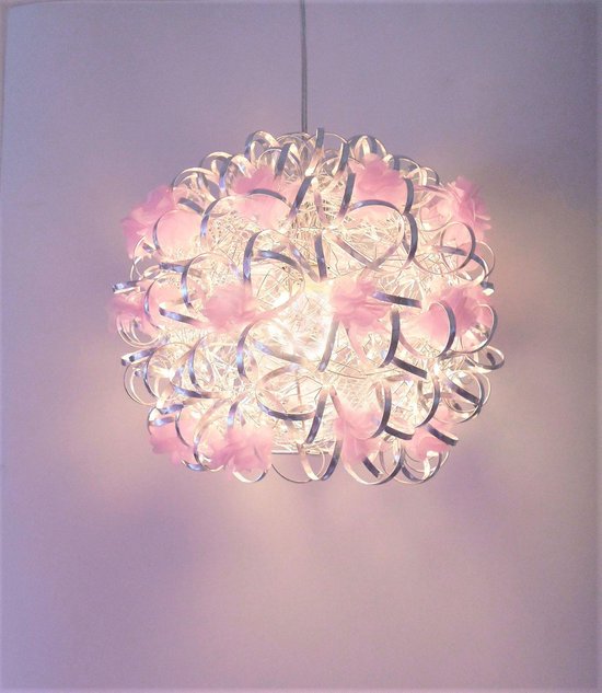 Funnylight Design hanglamp - met aluminium zilveren krullen en zacht roze organza bol.com
