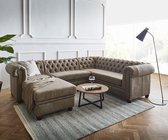 Hoekbank Chesterfield 260 cm taupe gewatteerd ottomaan links