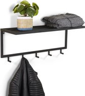 LIFA LIVING Zwarte Muurkapstok - Metalen Wandkapstok - 75 x 26 x 30 cm - Zwart