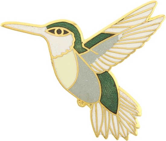 Behave® Broche oiseau colibri émail blanc vert 4 cm