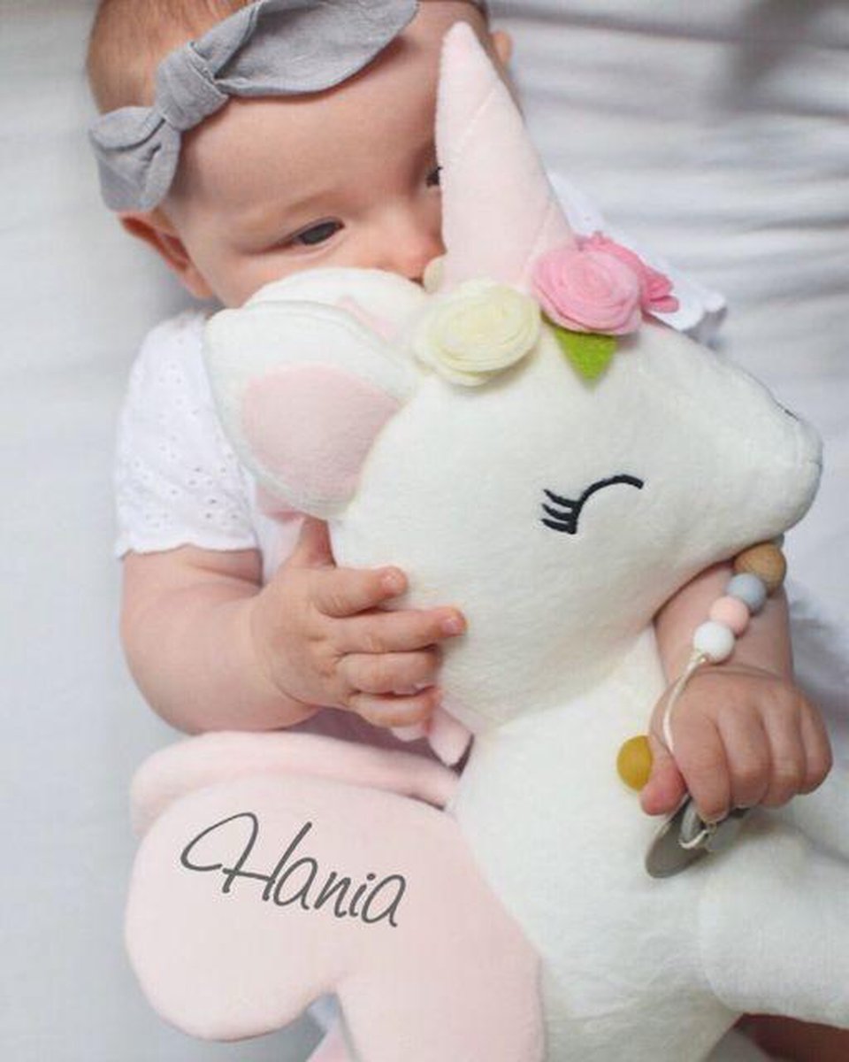 MeToo Unicorn knuffel wit/roze pluche eenhoorn