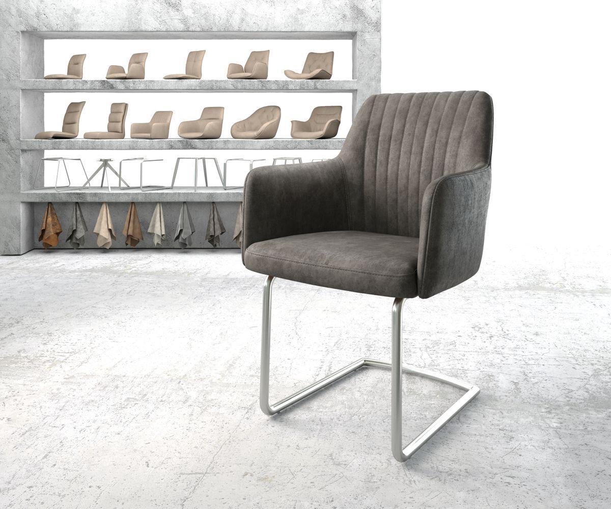 Sledestoel Greg-Flex sledemodel rond roestvrij staal microvelours antraciet vintage pocketveer kern