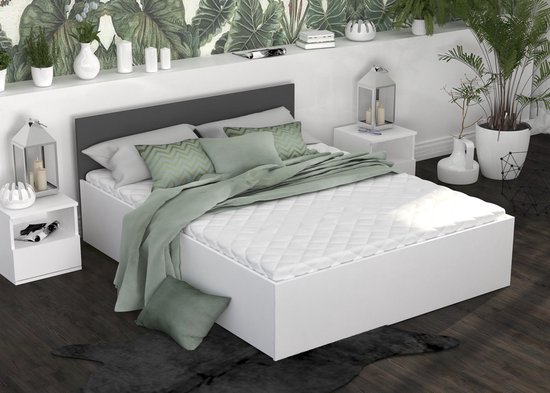 2 persoons bed 140x200 cm - wit/grijs - zonder matras - opklapbare bodem |  bol.com