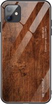 Apple iPhone 11 Back cover - Bruin - Hout look - TPU + Gehard Glas