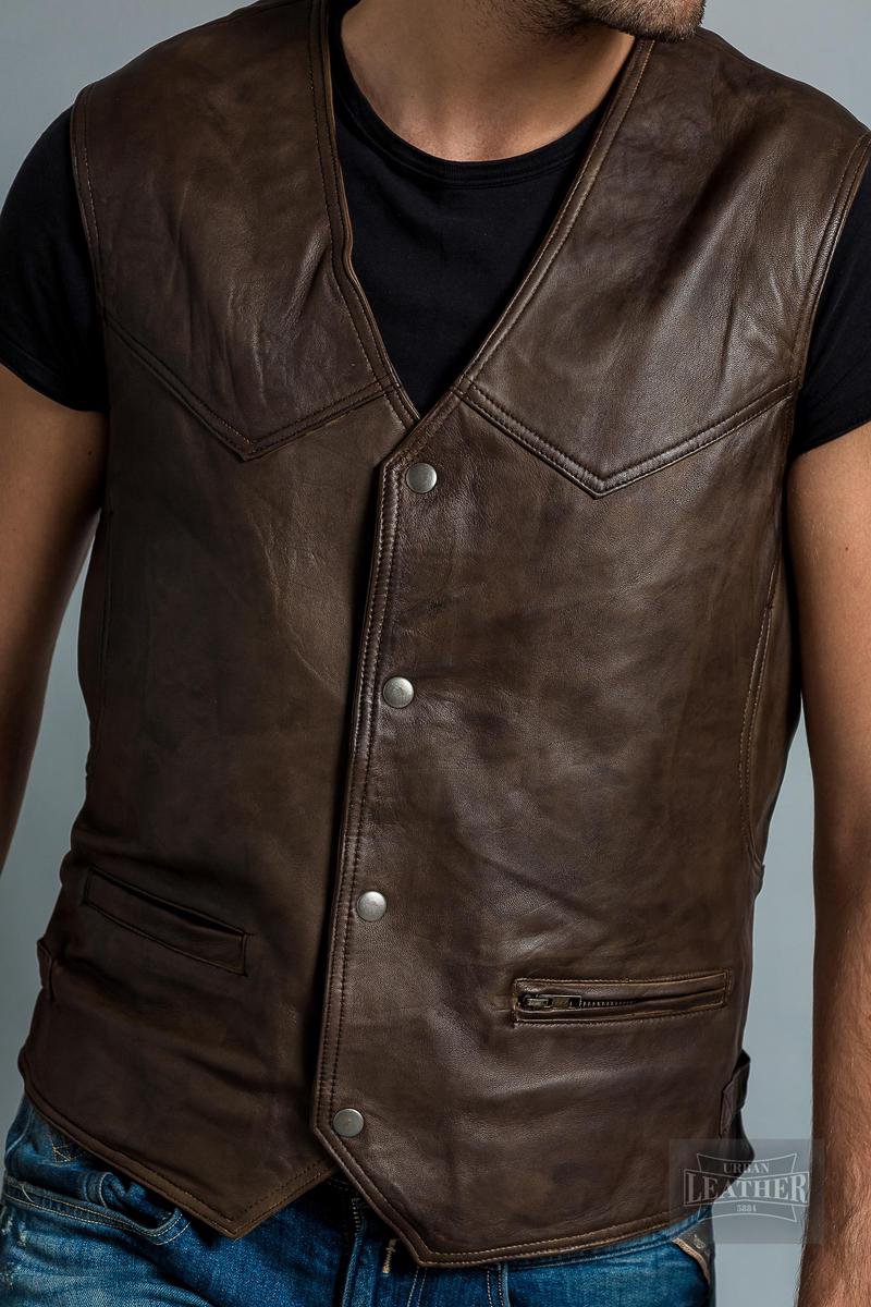 Omleiding herfst Verslinden Urban Leather® Billy lams leren vest heren donker bruin gewaxt - S | bol.com