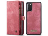 Samsung Galaxy S20 Bookcase hoesje - CaseMe - Effen Rood - Leer - Portemonnee met 11 Vakjes voor Pasjes en Ritsvak