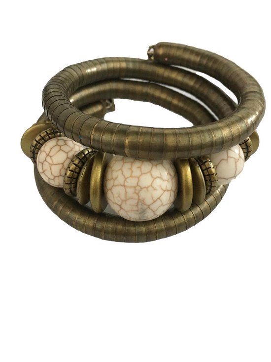 Petra's Sieradenwereld - Slangarmband goudkleurig met marmerkraal (17)