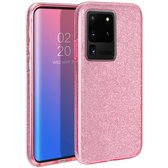 HB Hoesje Geschikt voor Samsung Galaxy S20 Ultra - Siliconen Glitter Back Cover - Roze