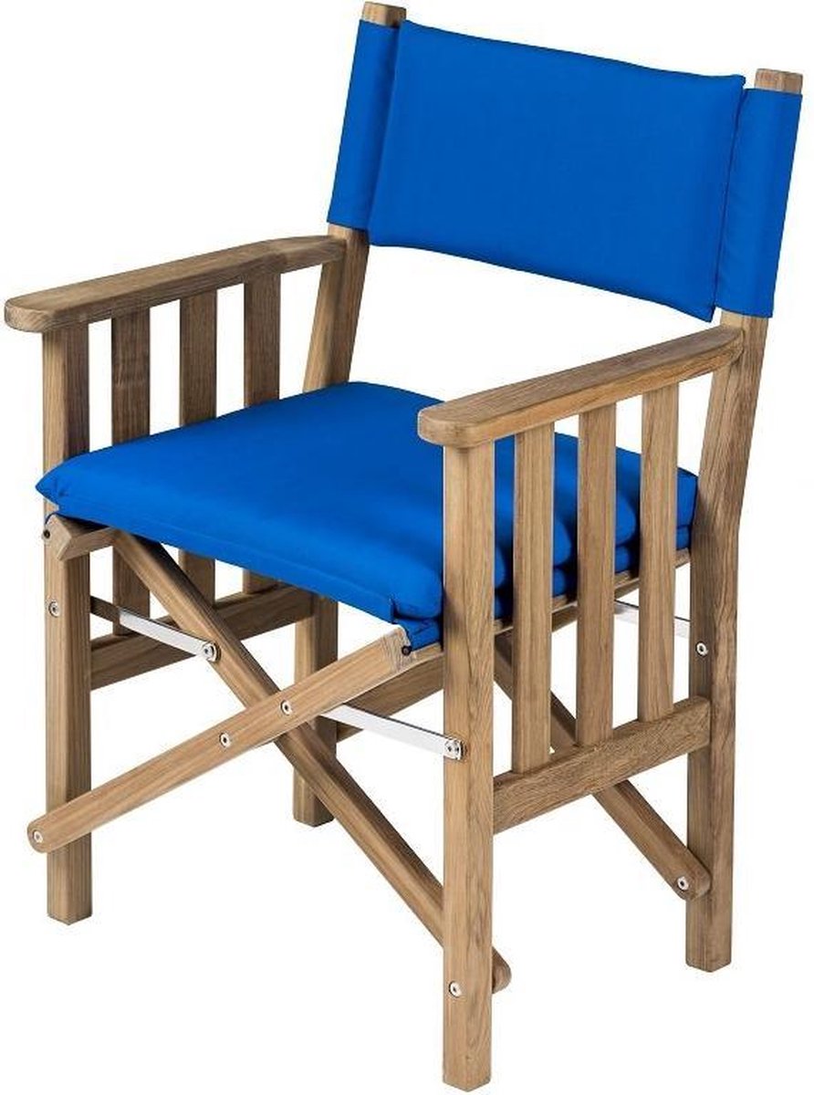 Regisseursstoel II Teak Premium met Kobalt Blauwe kussenset
