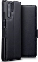 Huawei P30 Pro hoesje, MobyDefend slim-fit echt leren bookcase, Zwart | GSM Hoesje / Telefoonhoesje Geschikt Voor: Huawei P30 Pro