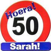 Hommage bouclier anniversaire panneau d'arrêt Sarah 50 ans - panneaux hommage - 50e anniversaire - décoration de fête / décoration de porte