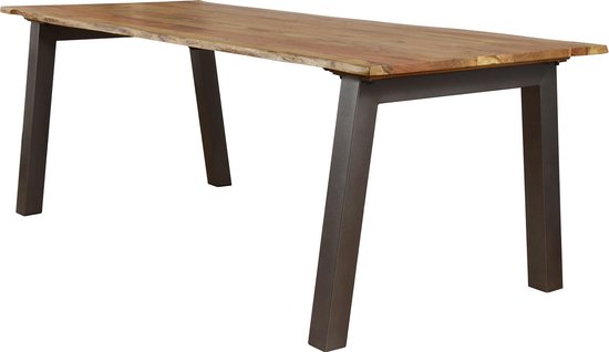 Duverger Tree - Table à manger - plateau coffre - acacia massif - L 180cm - Epaisseur 2,5cm - Pieds en U en acier - revêtement par poudre gris - Dimensions: 120 cm - 60 cm - 92 cm