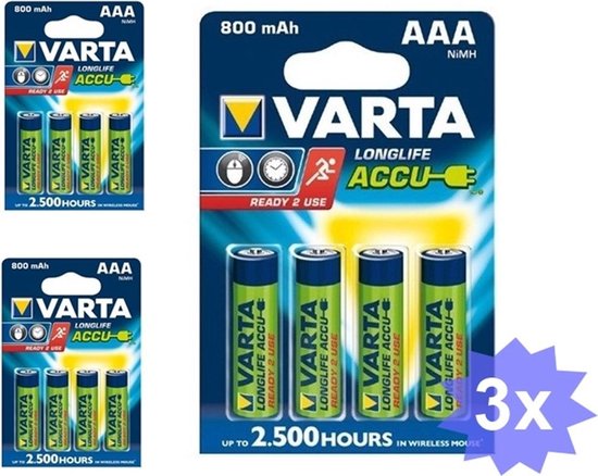Bevestigen aan Maak plaats knop Varta Oplaadbare batterij AAA HR3 800mAh - 12 Stuks (3 Blisters a 4st) |  bol.com