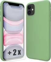 LIQUID | 360° Protection - Silicone Velvet + MicroFibre Shockproof Backcover iPhone 11 - Munt Groen + 2 x SCREENZ | Tempered Glass Screen Protector