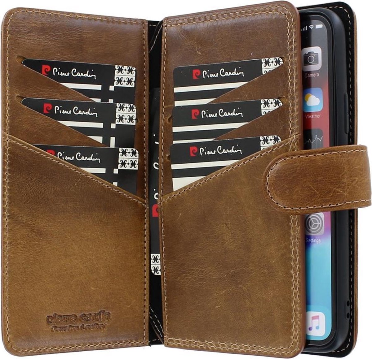 iPhone 11 Pro Bookcase hoesje - Pierre Cardin - Effen Bruin - Leer