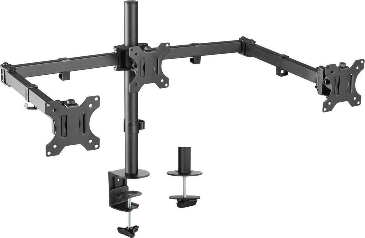 NÖRDIC GAME-N1000 Triple monitor arm - Ergonomisch - Draai-, kantel en zwenkbaar - Monitor beugel geschikt voor schermen van 17 - 27 Inch - Zwart