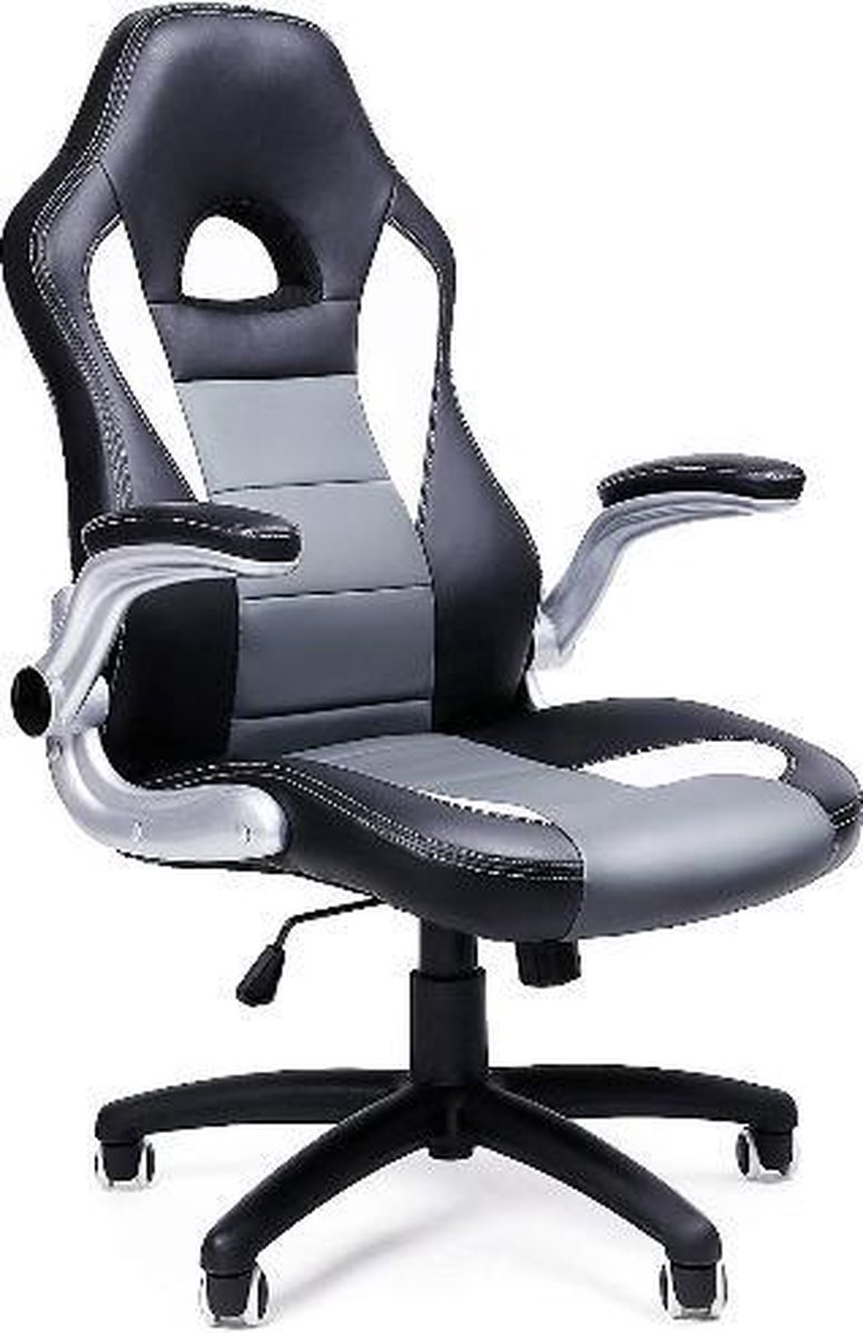 MIRA Home - Bureaustoel - Kantoorstoel volwassenen - Verstelbaar - Kunstleer - Zwart/Grijs - 68x68x129