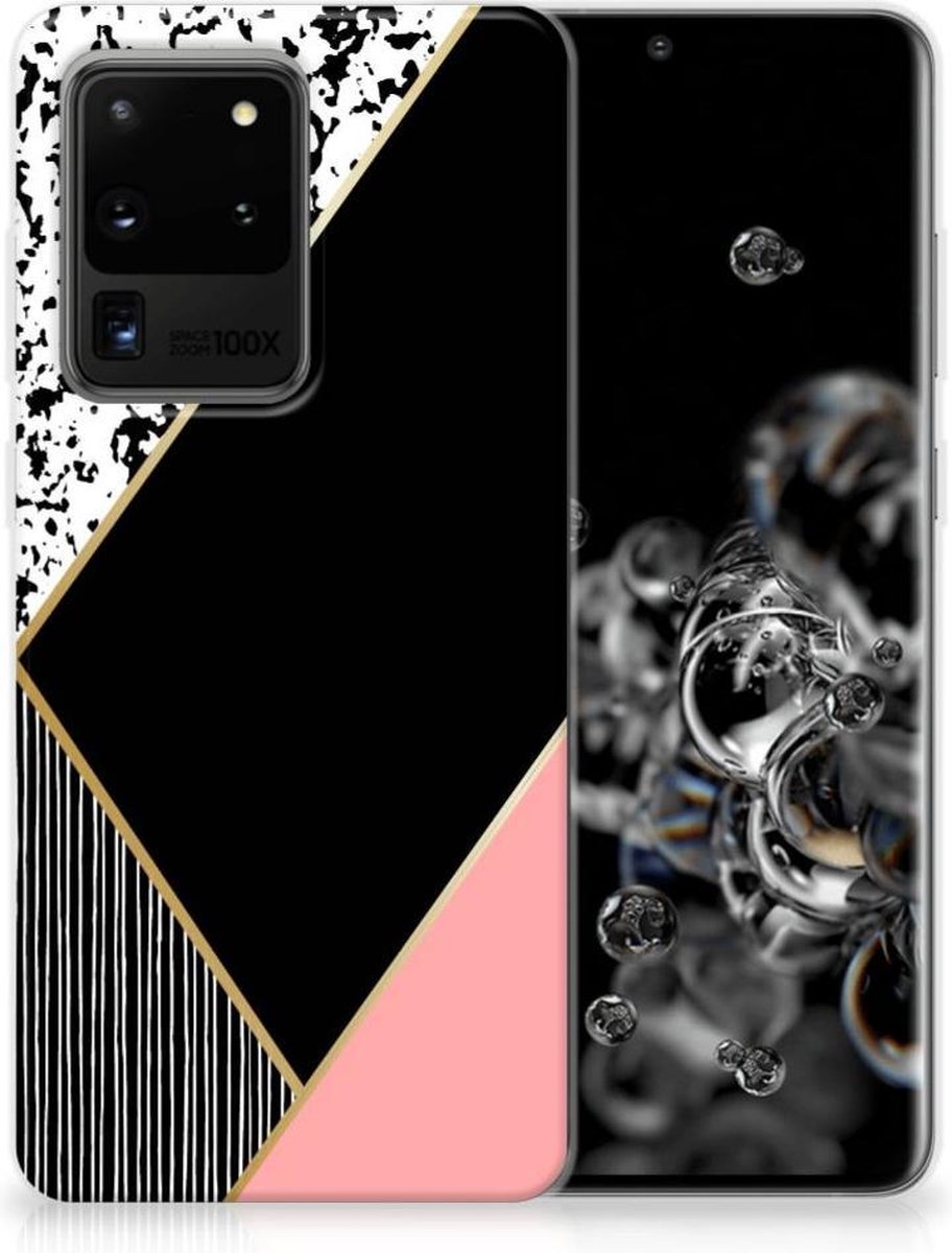 Samsung Galaxy S20 Ultra TPU Hoesje Zwart Roze Vormen