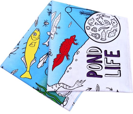 Eat Sleep Doodle inkleurbaar tafelkleed 'Leven in de vijver' met uitwasbare stiften