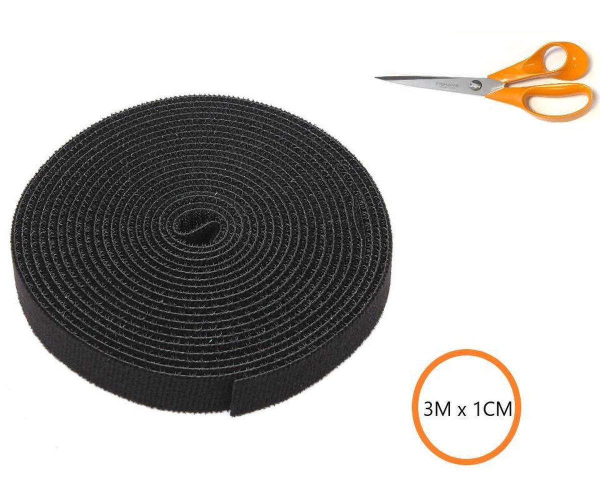 Kabelbinders Rol 3M x 1CM | Kabel Organiser | Kabel Management | Kabelbinders Klittenband | Kabelclips | Kabeldoorvoer