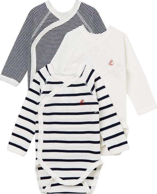 Petit Bateau Trio van babyrompertjes met lange mouwen Unisex Rompertje - Maat 56