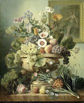 Stilleven met bloemen en vruchten, Eelke Jelles Eelkema, 1815 - 1830 op aluminium