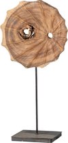 Houten sculptuur op standaard 'Shelly' 80cm hoog - Teak houten ornament op metalen voet - teak bruin zwart ijzer