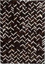 Tapijt chevron patchwork 160x230 cm echt leer zwart/wit