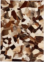 Tapijt gemengd patchwork 80x150 cm echt leer bruin/wit