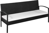 Tuinbank driezits met kussens poly rattan zwart