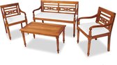 4-delige Loungeset met kussens massief teakhout (incl. Fleecedeken)