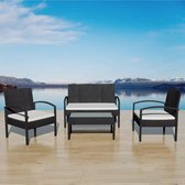 4-delige Loungeset met kussens poly rattan zwart (incl. Fleecedeken)