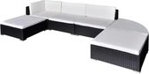 6-delige Loungeset met kussens poly rattan zwart (incl. Fleecedeken)