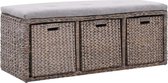 Bankje met 3 manden 105x40x42 cm zeegras grijs