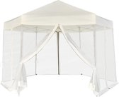 Partytent pop-up zeshoekig met 6 zijwanden 3,6x3,1 m crémewit