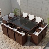 11-delige Tuinset met kussens poly rattan bruin