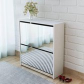 Schoenenkast tweelaags met spiegel 63x17x67 cm wit