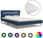 Bed met LED en matras stof blauw 140x200 cm