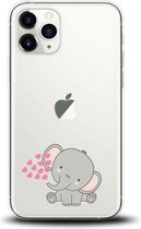 Apple Iphone 11 Pro siliconen telefoonhoesje transparant olifantje met hartjes