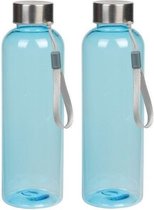 2x Lichtblauwe drinkflessen/waterflessen met RVS schroefdop en nylon polslus 550 ml - Sportfles