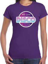 We love disco feest t-shirt paars voor dames XS