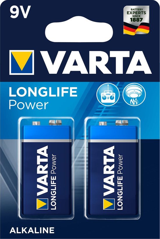 Varta Longlife Power 9 Volt Block - 6LR61 - 2 stuks