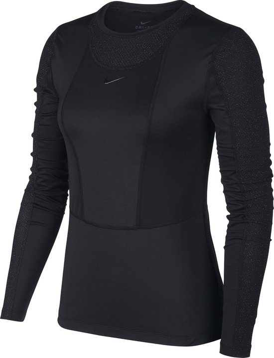 Maillot de sport pour femme Nike W Np Ls Warm Hollywood Top - Noir / Clair - Taille S.